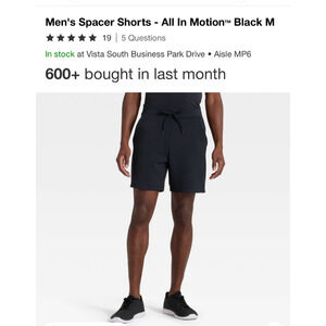 Men's All in Motion Spacer Shorts Size Medium Black
